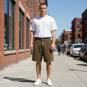 Utility Corduroy Shorts Mens 34 Brown Wide Wale Relaxed 90s Gorpcore Vintage